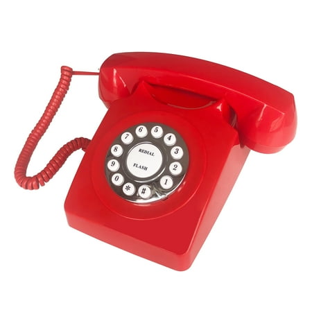 Landline Phones for Home, TelPal Corded Home Phone, Retro Desktop House Phone, Classic Vintage Old Fashion Telephone for Home, Office & Hotel, Red Wired Antique Analog Telephone Gift for Seniors
