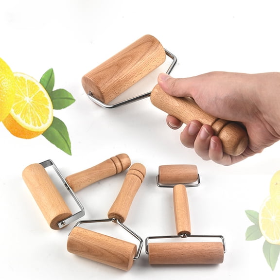Travelwant Wood Pastry Pizza Roller, Non Stick Wooden Rolling Pin Time-Saver Pizza Dough Roller for Home Kitchen Baking Cooking