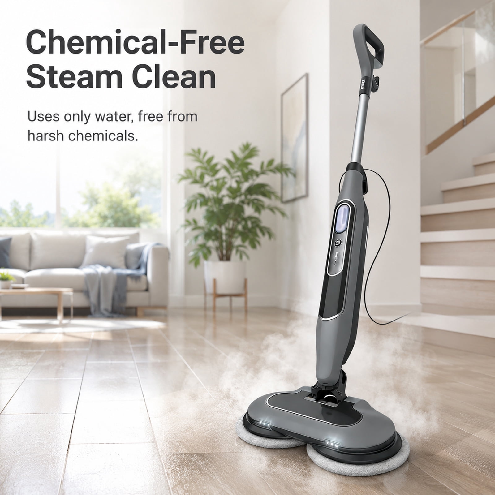Alvantor Dual Steam Mop, All-in-One Hard Floor Steam Mop with 3 Steam Modes & LED Headlights, Lightweight for Home Tile Cleaning
