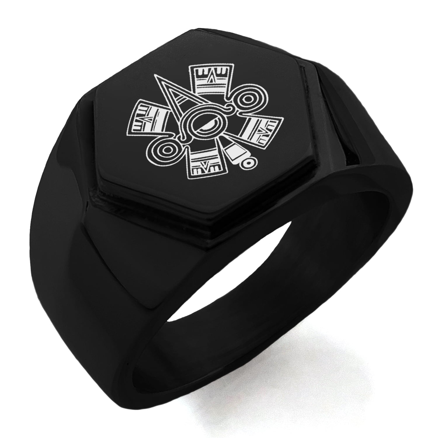 Tioneer - Stainless Steel Aztec Ollin Third Eye Rune Engraved Hexagon ...