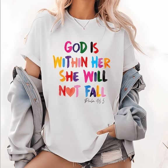 Women's Christian T-Shirt - God Within Her Graphic Short Sleeve Tee - Rainbow Heart Faith for Women’s Empowerment & Hope Tops