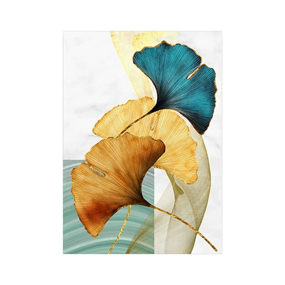 Clearance Fall Decorations for Home Abstract Wall Art Painting Blue Green Yellow Gold Leaf Canvas Print Wall Artwork Pictures Ready To Hang for Living Room Bedroom Office Home Decoration