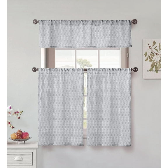 Serafina Home Natural Linen Textured Kitchen Tier & Valance Set | Small Window Curtain for Cafe, Bath, Laundry, Bedroom, Grey