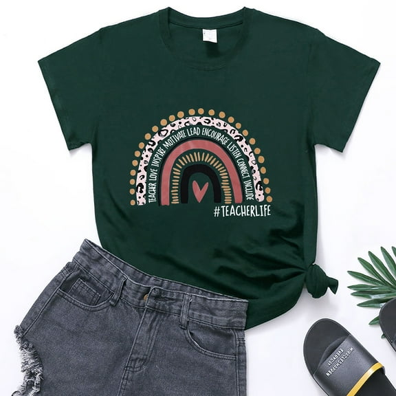 Short Sleeve Teacher Shirts for Women Casual Summer Cute Graphic Tees Oneck Tshirts Loose Elementary Tops