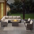 thumbnail image 2 of POCASSY 6PCS Patio Furniture Set with Fire Pit Table - All Weather Brown Wicker Outdoor Sectional Sofa with Club Chair and 41" Rectangular Propane Firepit Table for Deck, Porch, Garden - Beige, 2 of 19