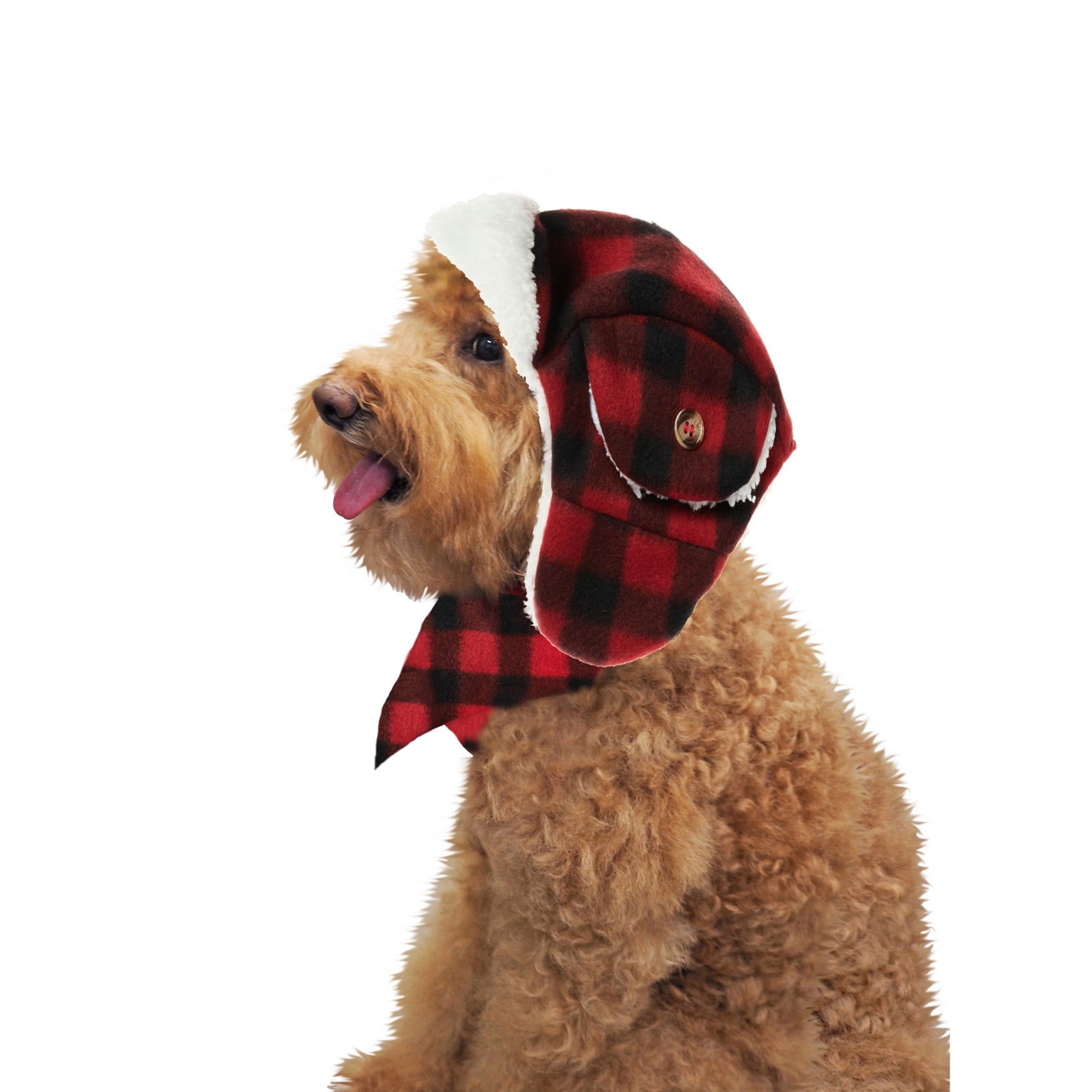 Fetchwear Red Buffalo Plaid Dog Accessory Hat Set, Medium/Large