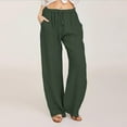 thumbnail image 2 of Zoeecloth Womens Plus Size Linen Pants Casual Straight Leg Drawstring Elastic High Waist Loose Comfy Trousers with Pockets S-XXXL, 2 of 9