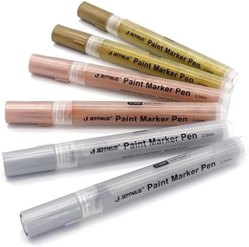 Gold Paint Pens with Silver,Rose Gold, Acrylic paint Pens for Rock Painting, Wood, Fabric, Glass, Canvas, Scrapbooking, Card DIY Metallic Acrylic Marker (2mm)