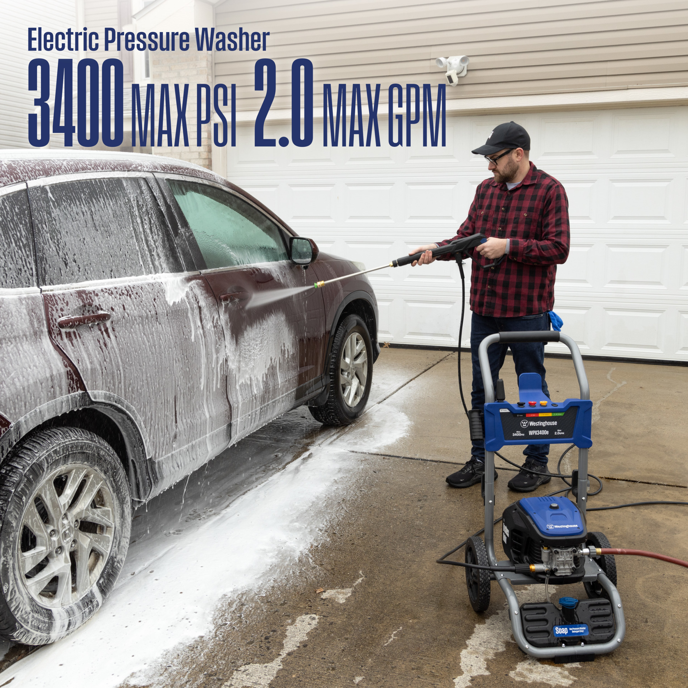 Westinghouse 3400 Max PSI, 2.0 Max GPM Electric Pressure Washer with Brushless Motor, 5 Nozzles & Soap Tank