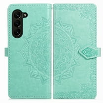 Dteck for Samsung Galaxy Z Fold 5 Case Wallet with Credit Card Slots, Luxury Embossed Flower PU Leather Flip Folio Case Card Holder Kickstand Phone Cover for Samsung Galaxy Z Fold5 5G,Green