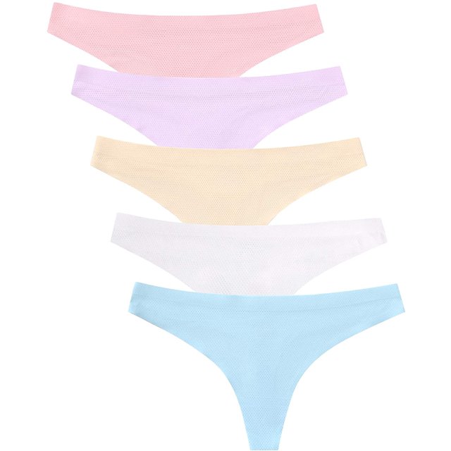 voenxe Tangas de ropa interior sin costuras para mujer, tanga para mujer, sin línea, transpirables, cómodas bragas para mujer, paquete de 5