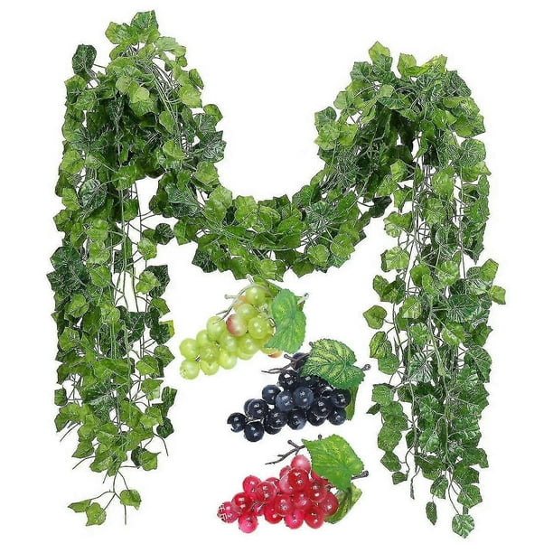 12 Strands Artificial Fake Grape Vines Ivy Leaves With 3 Strings Grapes For Wedding Party Home Wall