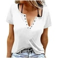 thumbnail image 1 of Camisetas de Cuello Redondo Botón de Impresión de la Moda de Manga Corta de las Mujeres, Poliéster Spandex, 1 of 5