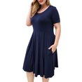 thumbnail image 2 of VERABENDI Women's Plus Size Dresses Short Sleeve Crew Neck Pleated Swing Dress with Pockets (L-4XL), 2 of 6
