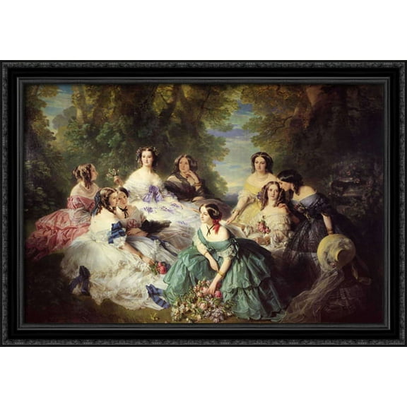 Empress Eugenie, Surrounded by her Ladies-in-Waiting 38x28 Large Black Ornate Wood Framed Canvas Art by Franz Xaver Winterhalter
