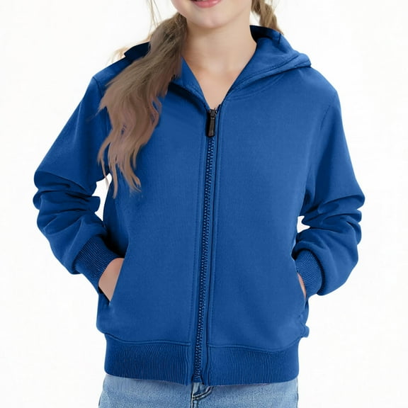 Fmbrln Girls and Boys Full Zip Up Hoodies Long Sleeve Solid Color Hooded Sweatshirts Fall Fashion Athletic Coat with Pockets, Sizes 1-11Y