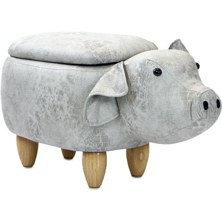 Critter Sitters 15-In. Seat Height Light Gray Pig Animal Shape Storage Ottoman - Furniture for Nursery, Bedroom, Playroom, and Living Room Decor