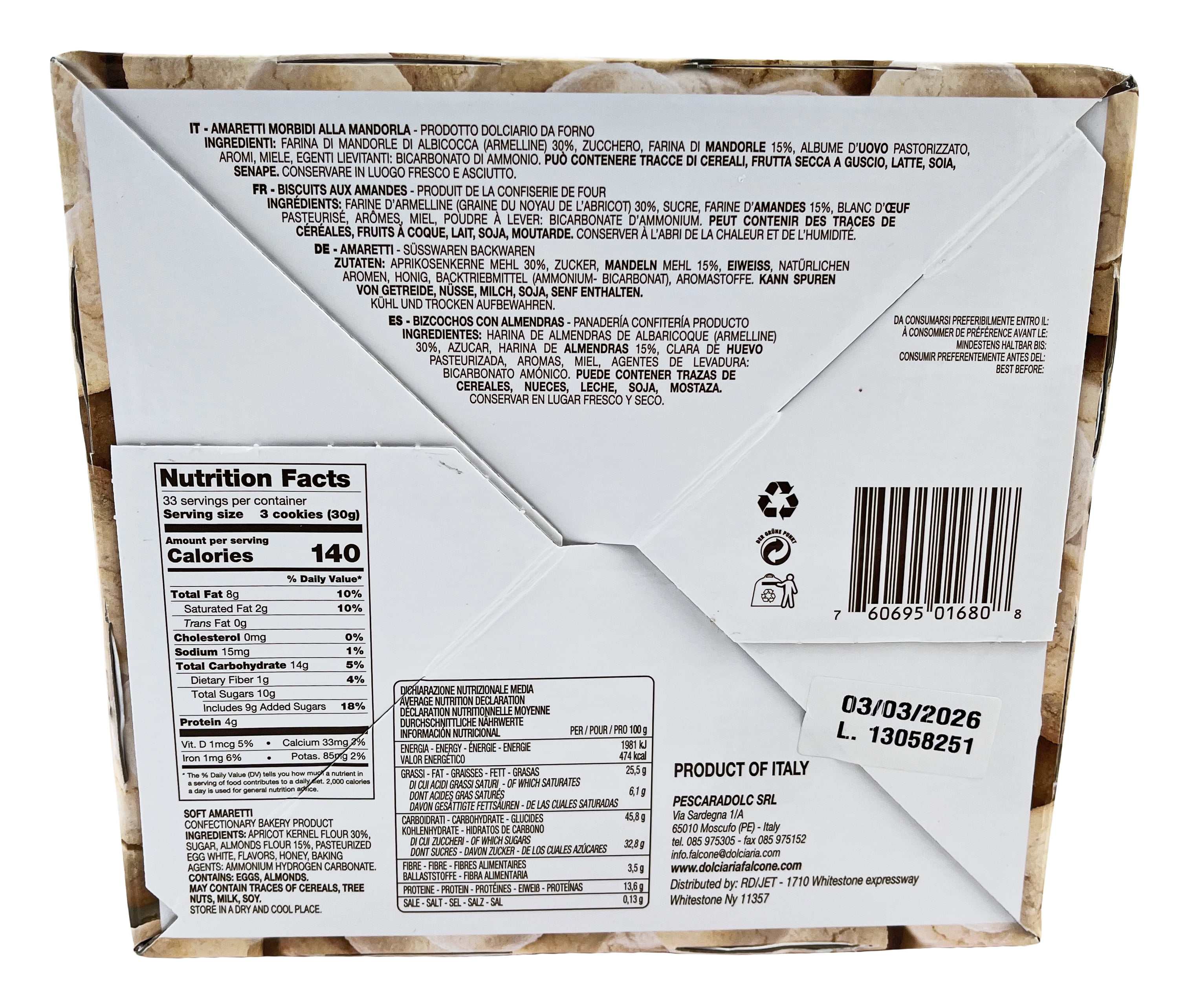 Supremo Italiano Amaretti Italian Biscotti |  Soft Cookie | 35.3 oz.