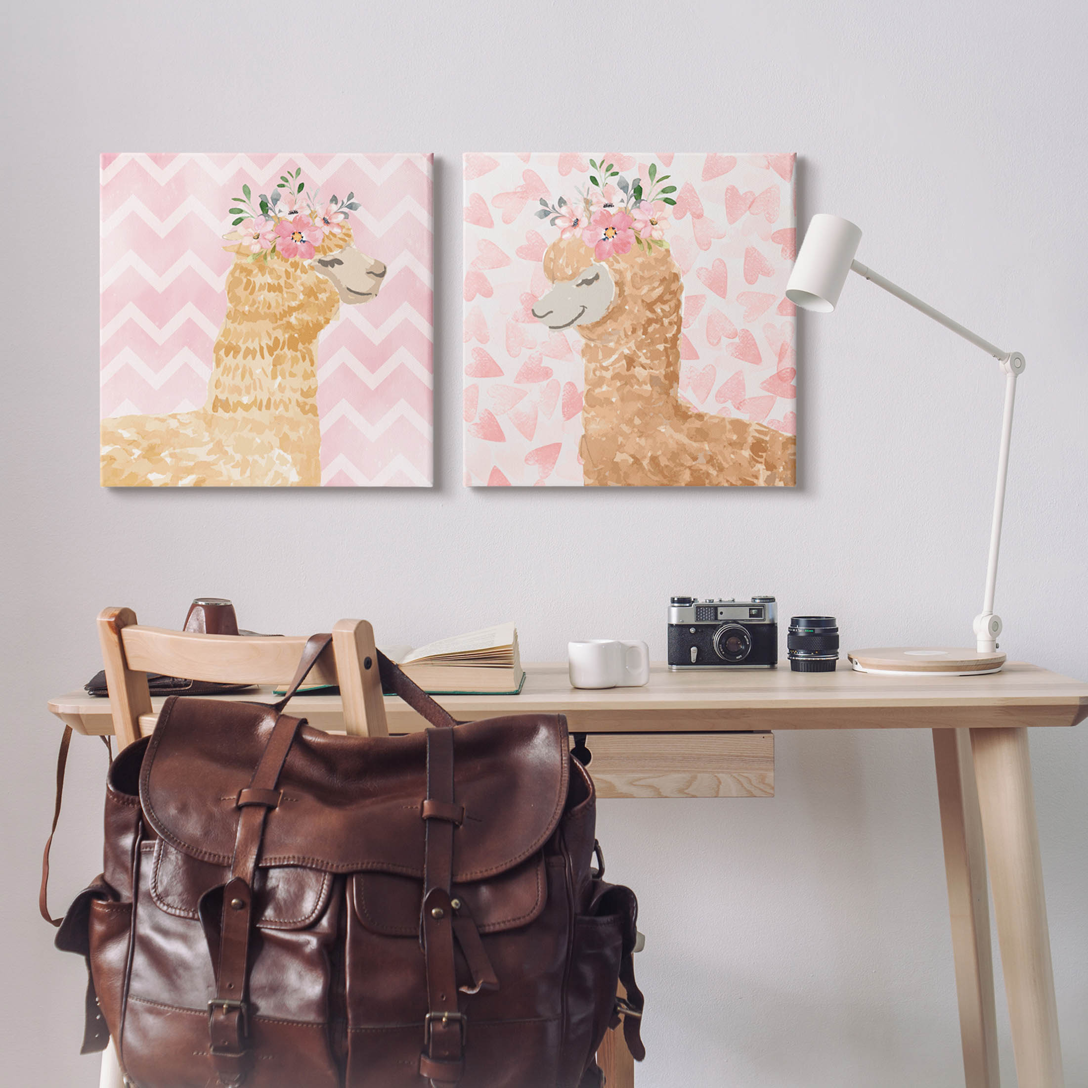 Stupell Industries Flower Power Smiling Alpacas Graphic Art Gallery Wrapped Canvas Print Wall Art, Set of 2, Design by ND Art