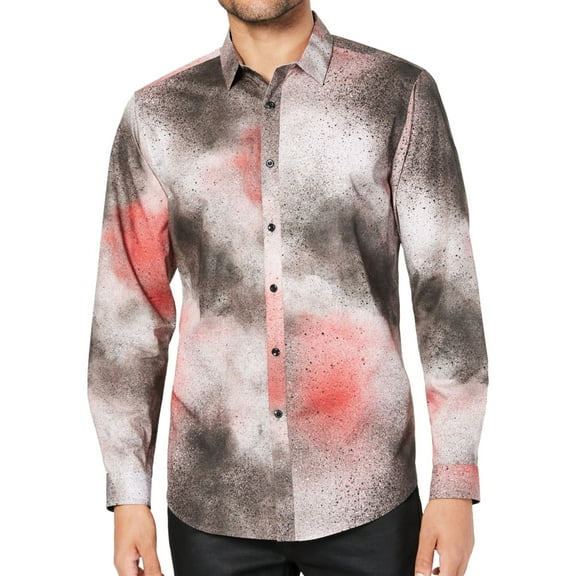 I.N.C Mens Spray Paint Button Up Shirt, Grey, Medium