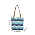 thumbnail image 3 of Bolsa de paja de rayas onduladas con asas dobles de cuero, bolso de hombro tejido ligero para playa, vacaciones, exteriores, uso casual, multicolor, 3 of 6