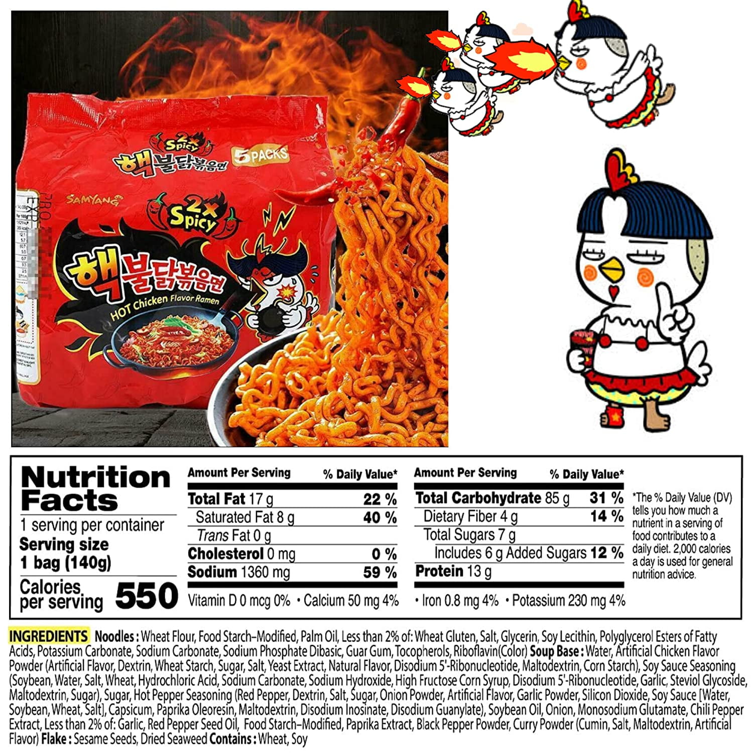 Samyang Top Two Spicy Chicken Hot Ramen Noodle Buldak Variety 10 Pack (5 Each:Hek Nuclear,Original)