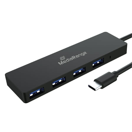 MediaRange USB Type-CTM to USB 3.0 Distributor 1:4 Bus-Powered Black