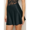 thumbnail image 3 of Rdhnmea Women's Elegant Satin Mini Skirt, Lace Trim Mini Bow Silk Skirt, 3 of 6