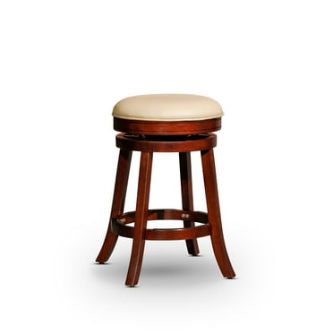 Bar Height Cherry Bone Leather Seat, Wide Seat Backless Bar Stools