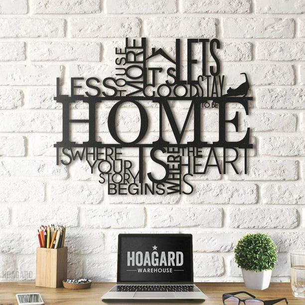 LaModaHome Home Quote Metal Wall Art Black 49cm x 62cm Typographic