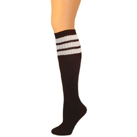 Knee High Tube Socks - Retro Tube Socks - Black w/ White (Knee High)
