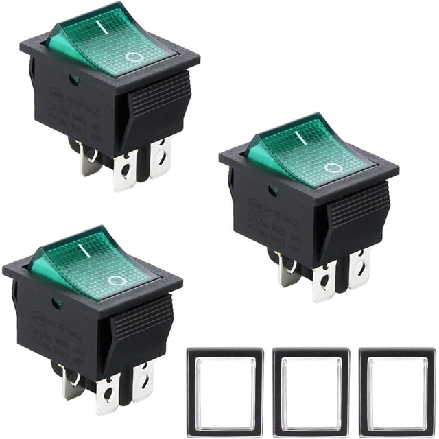 Lojalitet 3 interruptores basculantes verdes ON/OFF de 16 A/250 V 20 A/125 V CA (DPST)