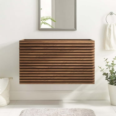 Modway Render 36" Wall-Mount Bathroom Vanity Cabinet (Sink Basin Not Included) in Walnut