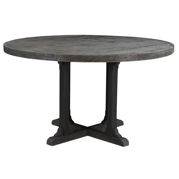 Pemberly Row Modern 54" Round Solid Wood Dining Table in Dark Gray