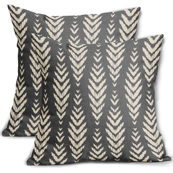 Grey Pillow Covers 18x18 Set of 2 Boho Pattern Cream Herringbone Geometric Print Bohemian Ethnic Print Decorative Throw Pillows Outdoor Pillowcase Farmhouse Cushion Case Decor for Couch Sofa Bed