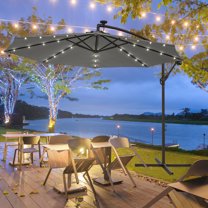 CHYVARY 10ft LED Outdoor Round Offset Umbrella w/ Solar Lights, Patio Cantilever Hanging Umbrella for Deck, Poolside and Garden, Gray
