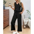 thumbnail image 5 of Two Piece Sets for Women Summer Outfits Lounge Sets Mock Neck Tops Wide Leg Crop Pants Vacation Travel Outfits Black S, 5 of 8