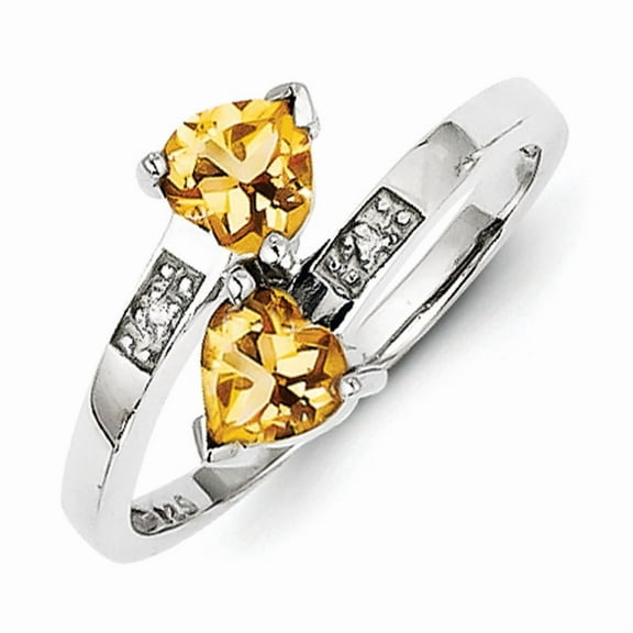 Primal Silver Sterling Silver Rhodium-plated Citrine and Diamond Heart Ring