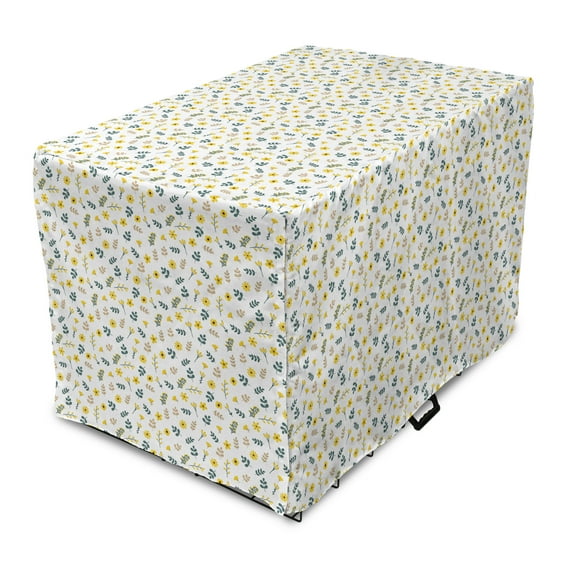 Spring Dog Crate Cover, Minimal Style Flower Bouquets Season Little Fragrance Leaves Meadow Herbs, Easy to Use Pet Kennel Cover Small Dogs Puppies Kittens, 7 Sizes, Mustard and Dark Teal, by Ambesonne