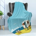 thumbnail image 4 of Seaside Soft Flannel Fleece Throw Blanket, Illustration of Summertime Caravan Coastline Clouds Seagulls Scenery Print, Cozy Plush for Indoor and Outdoor Use, 70" x 90", Aqua Navy Yellow, by Ambesonne, 4 of 5