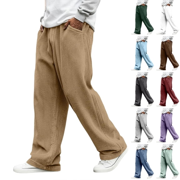 Men's Relaxed Fit Corduroy Stretch Waist Straight Leg Pants - Casual Trousers for Everyday Wear, Comfortable for All Day UseArmy GreenL