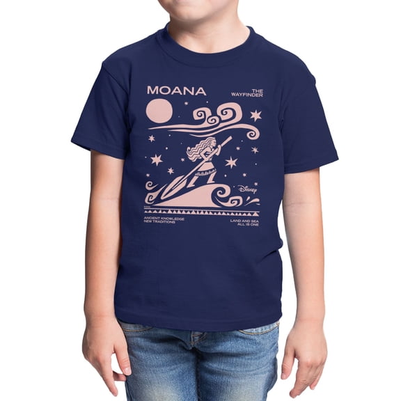 Disney Moana Ride Wave Pink Silhouette Youth T Shirt (Navy, XS-XL)