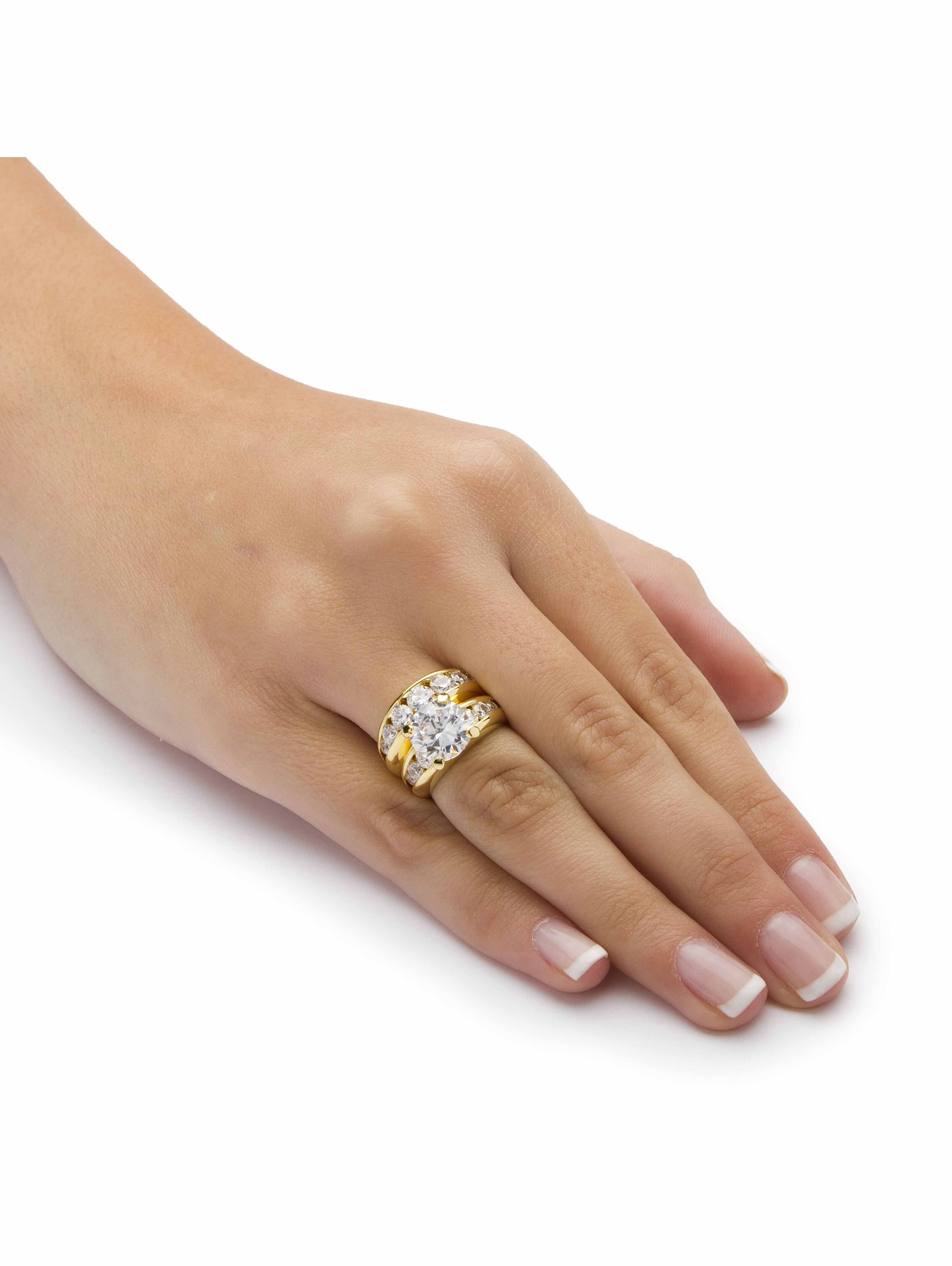 PalmBeach Jewelry Round Cubic Zirconia Two-Piece Bridal Set 6.09 TCW Gold-Plated or Silvertone