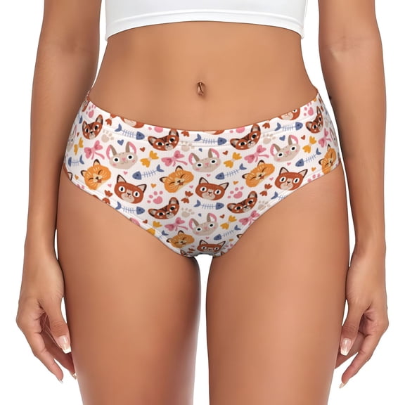 Womens Underwear - Abstractcartoon Cute Cat Face No Show Seamless Underwear for Women, Stretch Women's Panties, Hipster Soft Comfort Ladies Panties Bikini Underwear Briefs