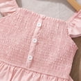 thumbnail image 4 of Huowey Girls Summer Outfit Solid Color Smocked Ruffles Sleeveless Square Collar Tan Top Elastic Waist Cute Bow Shorts Two Piece Cozy Breathable Spring Travel Clothes Tracksuit,Pink,11-12 Years, 4 of 8