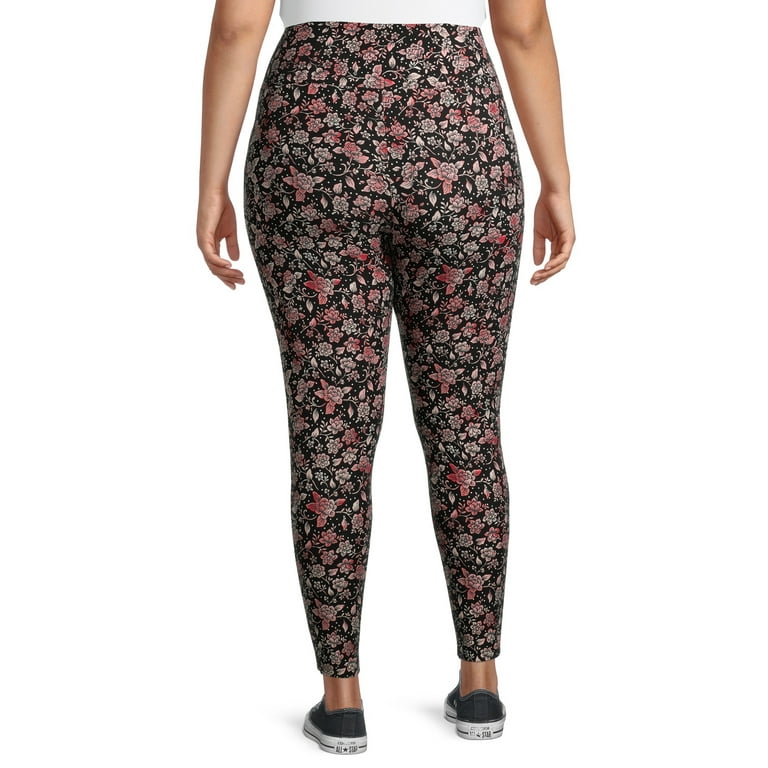 Terra & Sky Women's Plus Size Floral Printed Leggings 