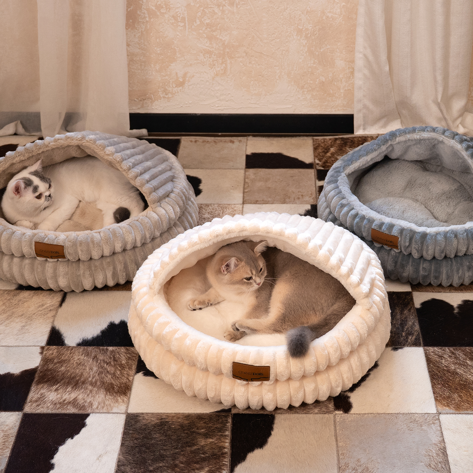 CheerPals Pet Cave, 20in Fluffy Soft Covered Cat Bed for Indoor Kitty Puppy(White)
