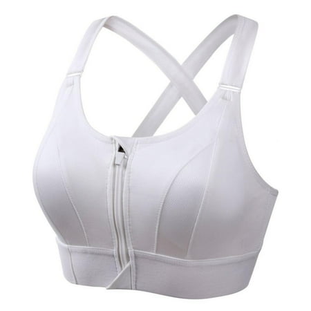 

Spdoo Zipper in Front Sports Bra High Impact Strappy Back Support Workout Top white S