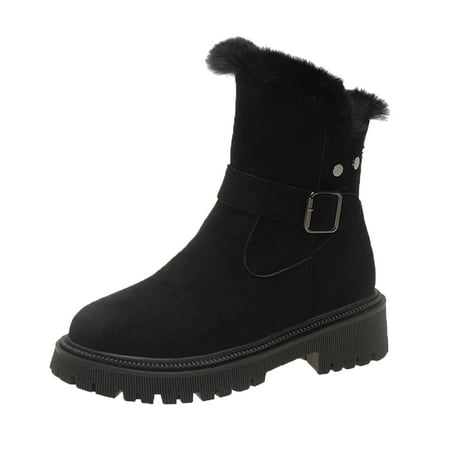 

Ediodpoh Women Snow Boots Autumn And Winter Fashion Belt Buckle Side Zipper Comfortable Round Toe Thick Warm Booties for Women Black 7