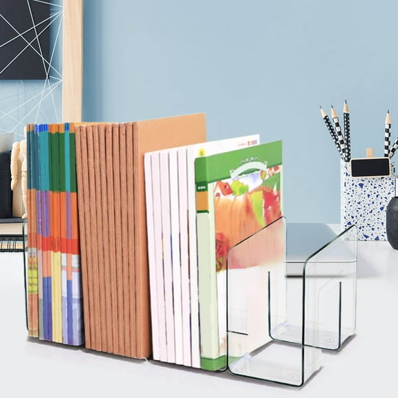 COM1950s Acrylic Book Stand and Organizer,12.6In Desktop Book Holder with 4 Partitions,Thickened Reading Rack for Textbook Storage,Sturdy Book Shelf Space Saver